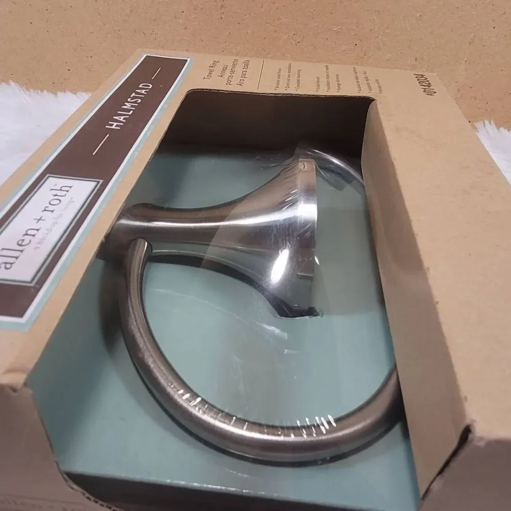 Allen & Roth Halmstad Brushed Nickel Single Towel Ring- NIP